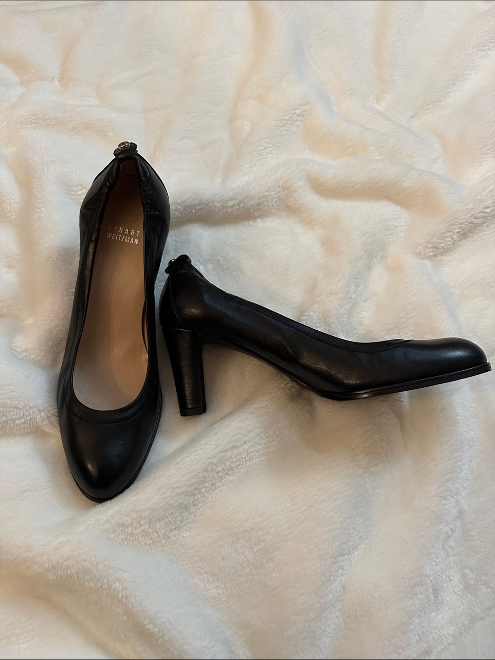 STUART WEITZMAN Leather Classic Ballet Pumps Block Heel Sz9.5 Made in Spain NWOT - Picture 5 of 17